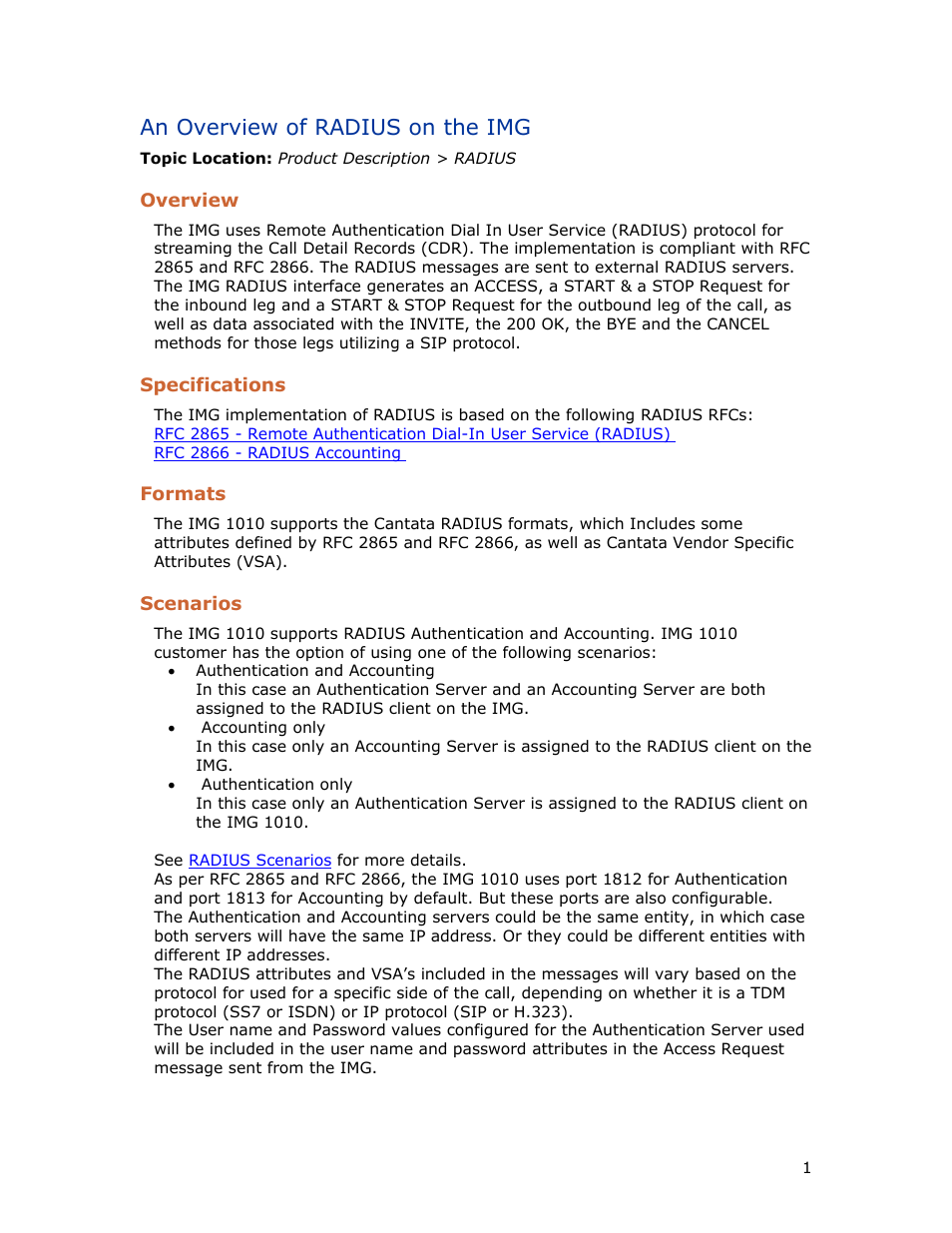 An overview of radius on the img, Overview, Specifications | Formats, Scenarios | Dialogic INTEGRATED MEDIA GATEWAYS 1010 User Manual | Page 11 / 73