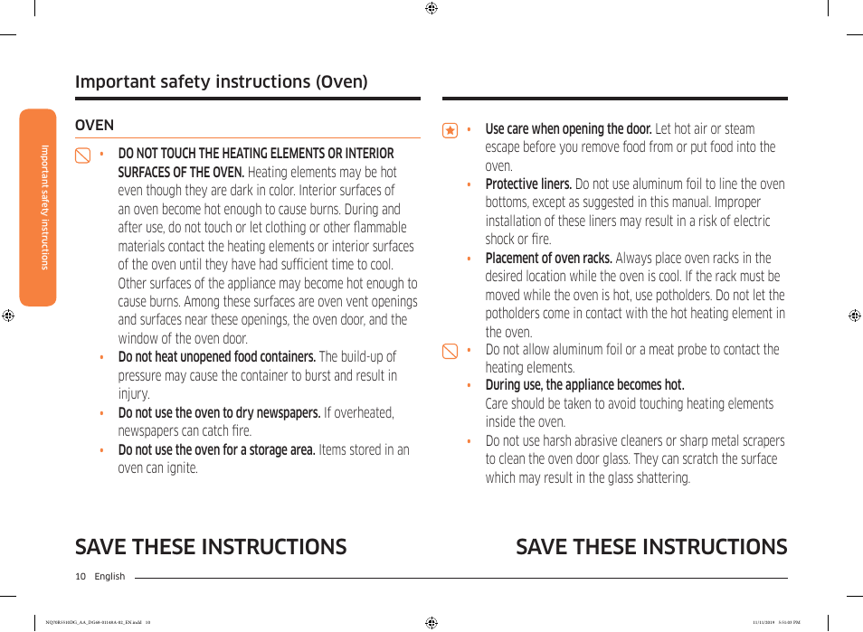 Save these instructions, Important safety instructions, Important safety instructions (oven) | Samsung 30 Inch Microwave Combination Smart Wall Oven Owner Manual User Manual | Page 10 / 180