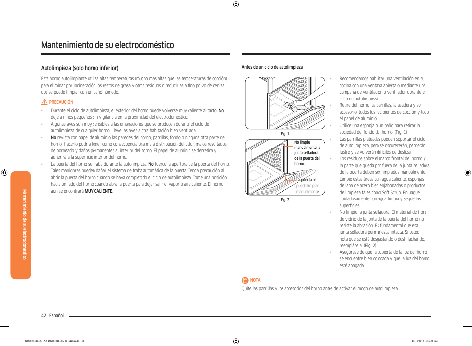 Mantenimiento de su electrodoméstico, Autolimpieza (solo horno inferior) | Samsung 30 Inch Microwave Combination Smart Wall Oven Owner Manual User Manual | Page 102 / 180