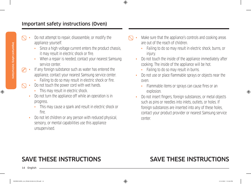 Save these instructions, Important safety instructions, Important safety instructions (oven) | Samsung 30 Inch Microwave Combination Smart Wall Oven Owner Manual User Manual | Page 14 / 180