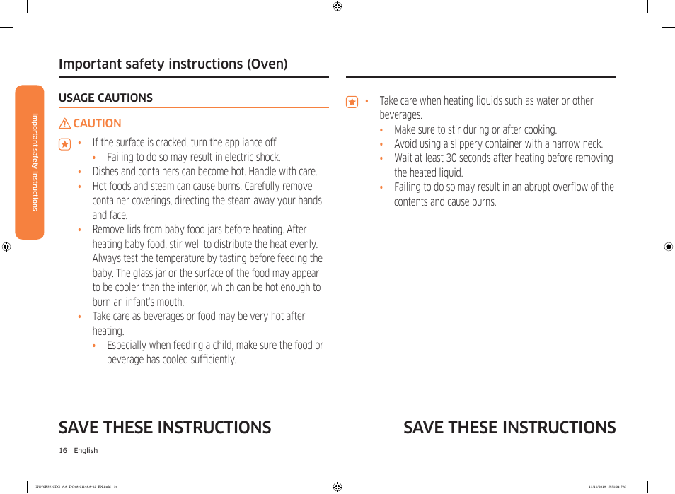 Save these instructions, Important safety instructions, Important safety instructions (oven) | Samsung 30 Inch Microwave Combination Smart Wall Oven Owner Manual User Manual | Page 16 / 180