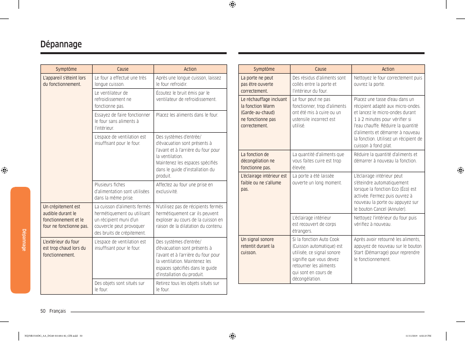 Dépannage | Samsung 30 Inch Microwave Combination Smart Wall Oven Owner Manual User Manual | Page 170 / 180