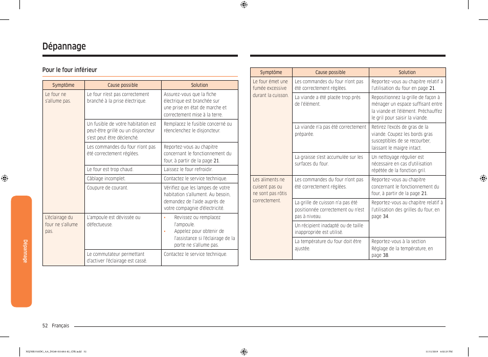 Pour le four inférieur, Dépannage | Samsung 30 Inch Microwave Combination Smart Wall Oven Owner Manual User Manual | Page 172 / 180