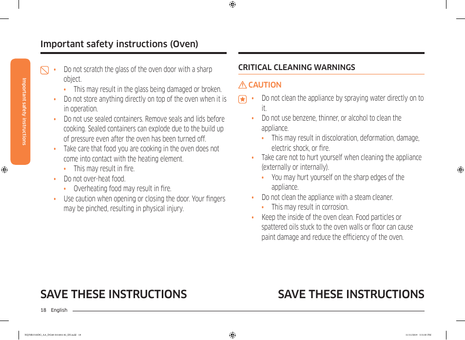 Save these instructions, Important safety instructions, Important safety instructions (oven) | Samsung 30 Inch Microwave Combination Smart Wall Oven Owner Manual User Manual | Page 18 / 180