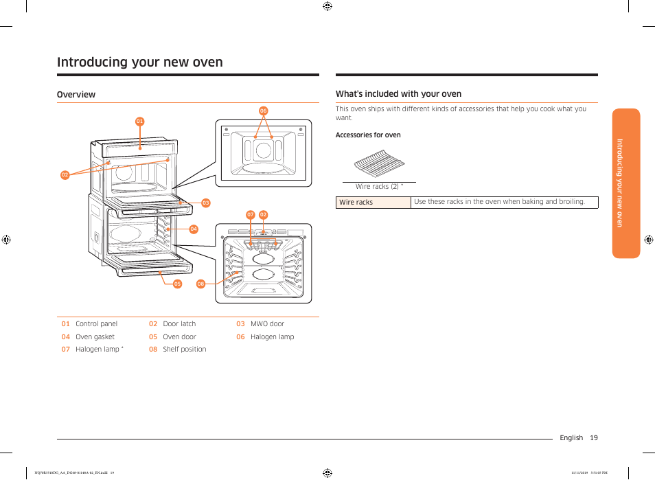 Introducing your new oven, Overview, What’s included with your oven | Overview 19 what’s included with your oven | Samsung 30 Inch Microwave Combination Smart Wall Oven Owner Manual User Manual | Page 19 / 180