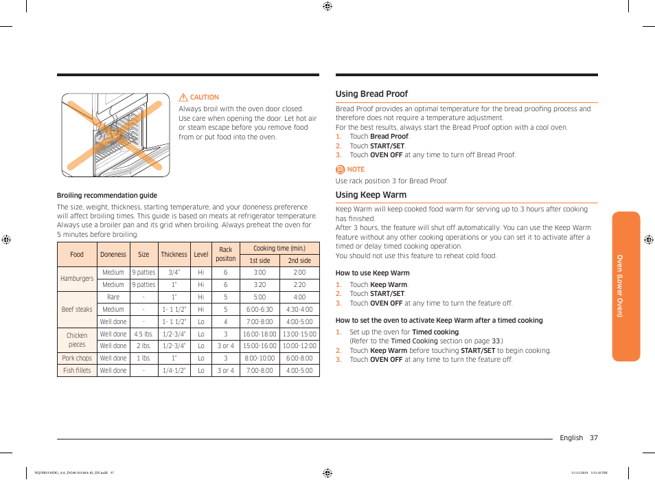 Using bread proof, Using keep warm | Samsung 30 Inch Microwave Combination Smart Wall Oven Owner Manual User Manual | Page 37 / 180