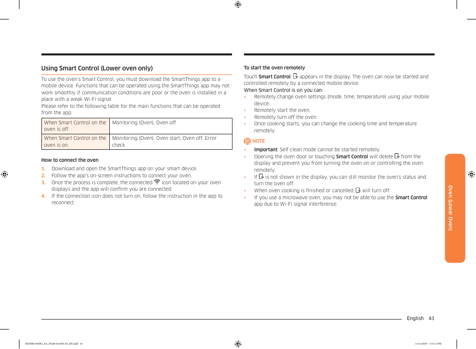 Using smart control (lower oven only) | Samsung 30 Inch Microwave Combination Smart Wall Oven Owner Manual User Manual | Page 41 / 180