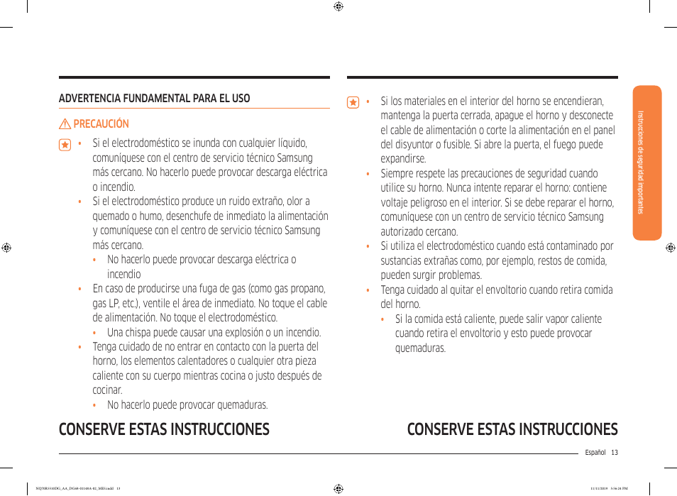 Conserve estas instrucciones | Samsung 30 Inch Microwave Combination Smart Wall Oven Owner Manual User Manual | Page 73 / 180