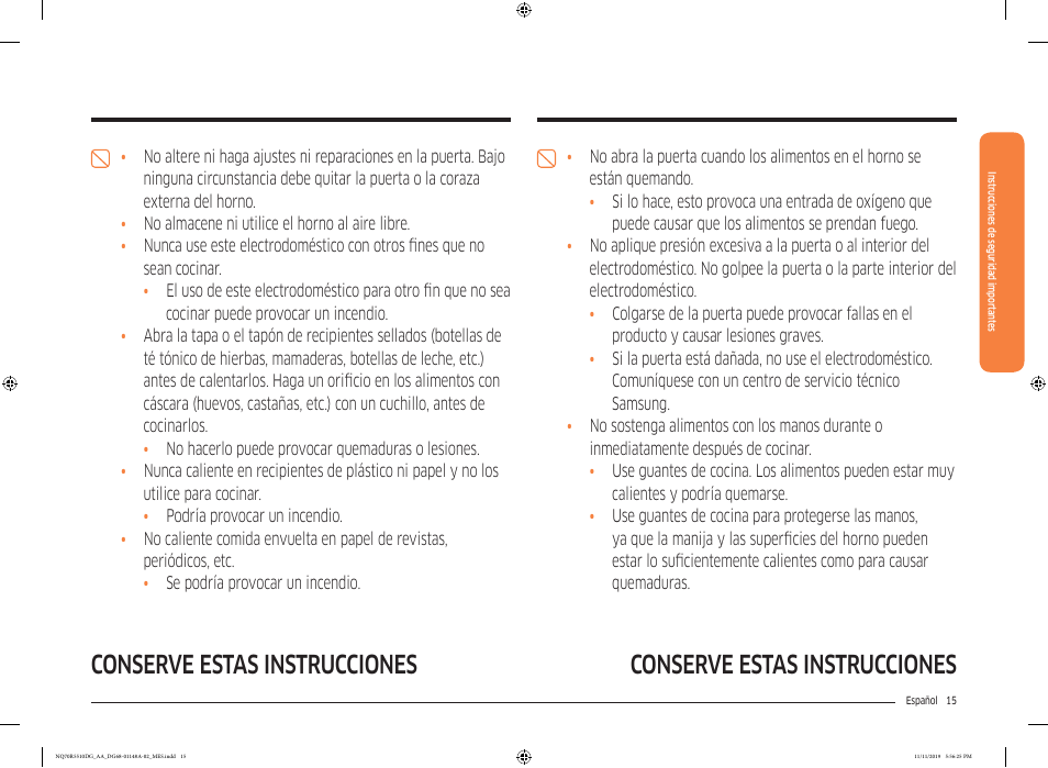 Conserve estas instrucciones | Samsung 30 Inch Microwave Combination Smart Wall Oven Owner Manual User Manual | Page 75 / 180