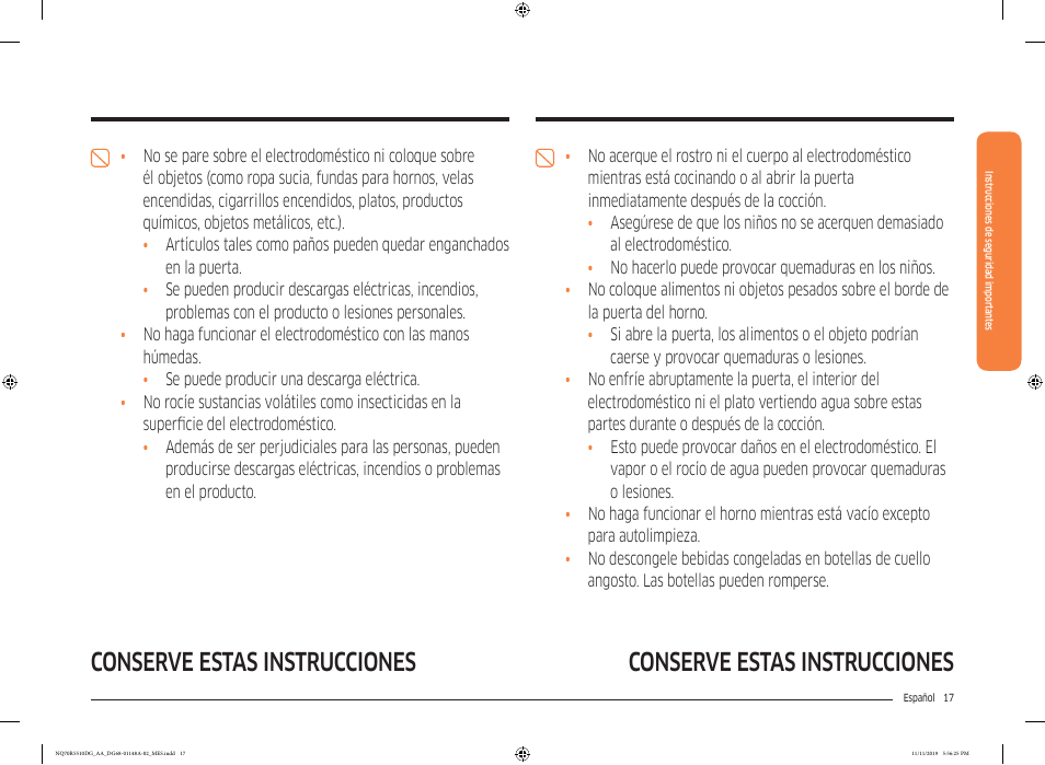 Conserve estas instrucciones | Samsung 30 Inch Microwave Combination Smart Wall Oven Owner Manual User Manual | Page 77 / 180