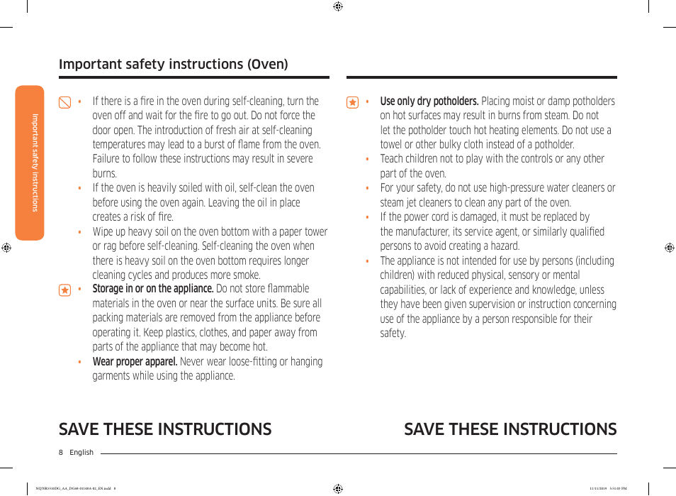 Save these instructions, Important safety instructions, Important safety instructions (oven) | Samsung 30 Inch Microwave Combination Smart Wall Oven Owner Manual User Manual | Page 8 / 180