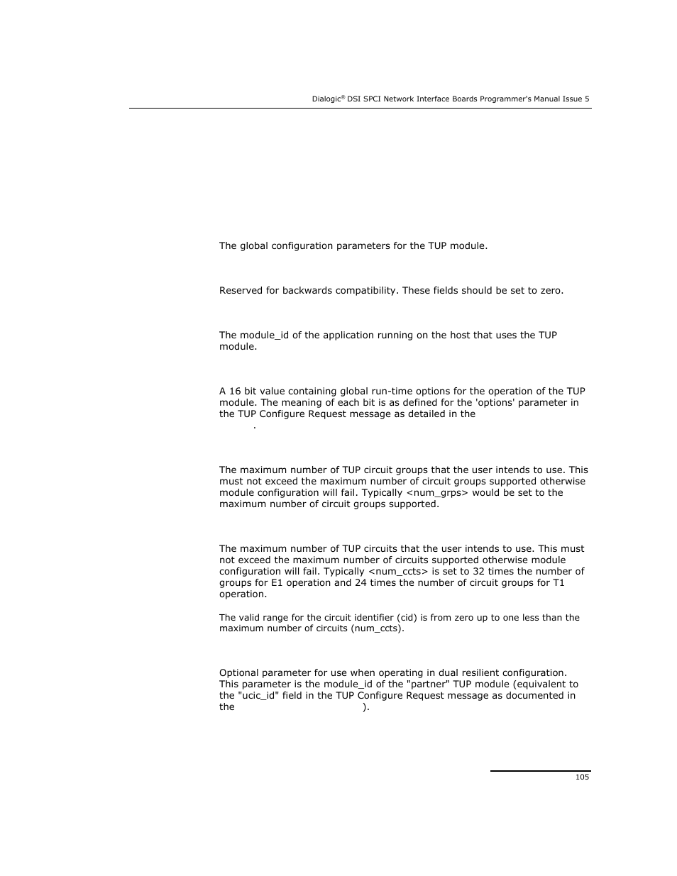 4 tup parameters | Dialogic DSI SPCI Network Interface Boards User Manual | Page 105 / 111