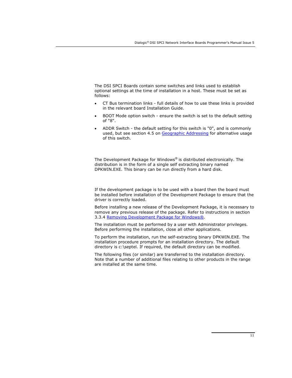2 hardware configuration, 3 software installation for windows | Dialogic DSI SPCI Network Interface Boards User Manual | Page 11 / 111