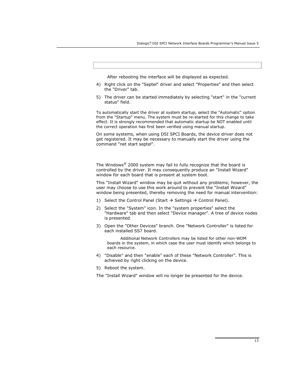 3 clearing windows, 2000 install wizard | Dialogic DSI SPCI Network Interface Boards User Manual | Page 13 / 111