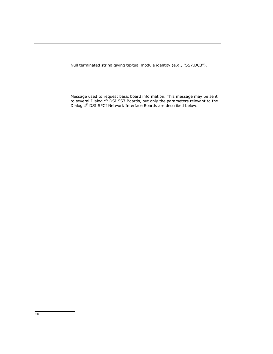 6 read board info request message | Dialogic DSI SPCI Network Interface Boards User Manual | Page 50 / 111