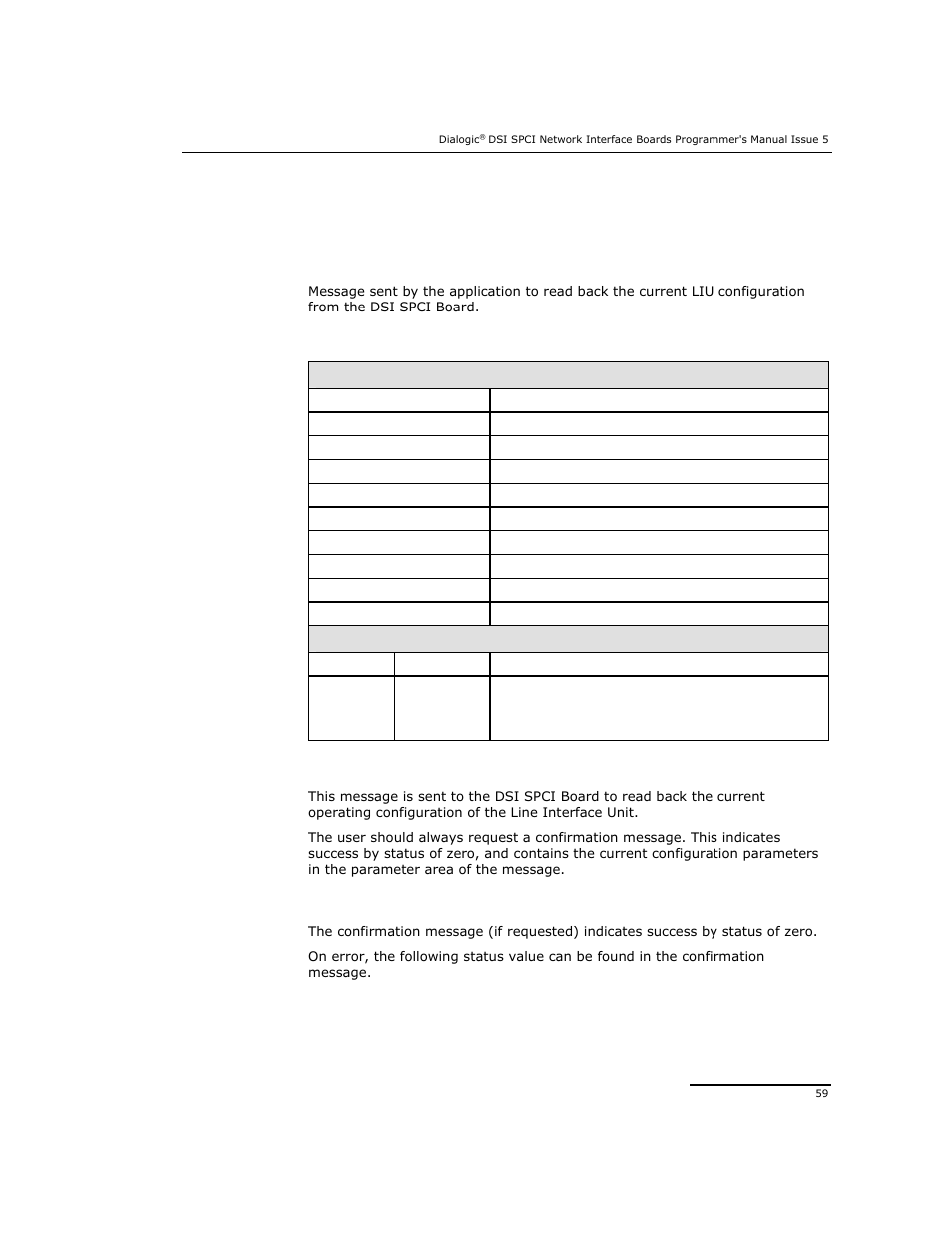 3 liu read configuration request | Dialogic DSI SPCI Network Interface Boards User Manual | Page 59 / 111