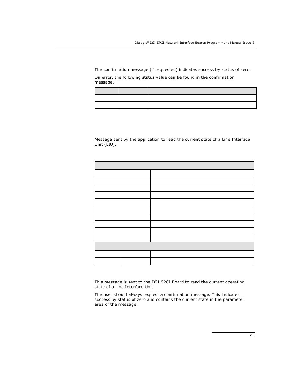 5 liu state request | Dialogic DSI SPCI Network Interface Boards User Manual | Page 61 / 111