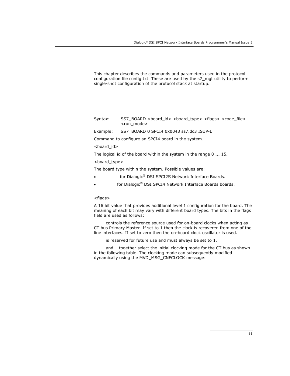 7configuration command reference, 1 physical interface parameters | Dialogic DSI SPCI Network Interface Boards User Manual | Page 91 / 111