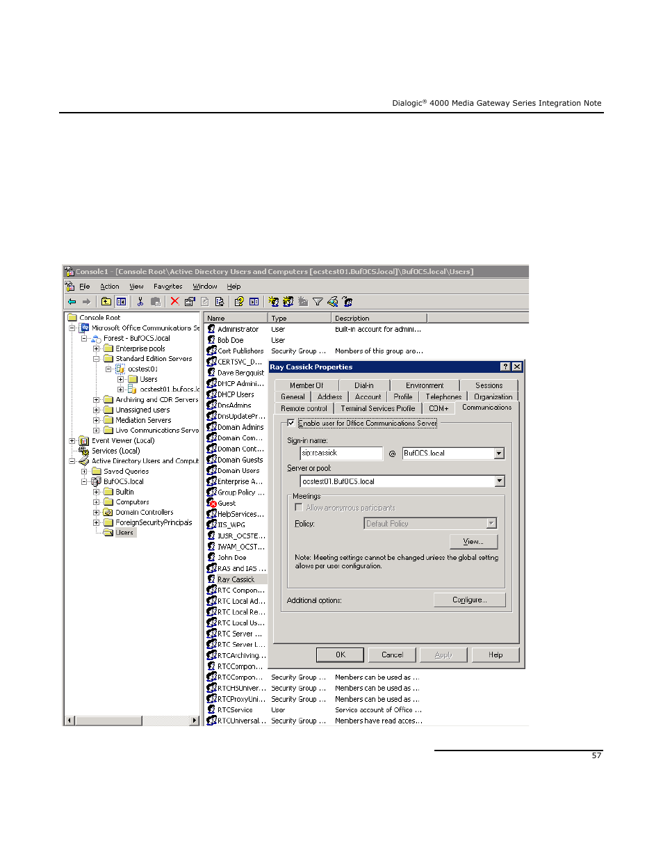 2 steps for configuring microsoft, Office communications server 2007 (ocs) clients | Dialogic Mitel SX-2000 User Manual | Page 57 / 70