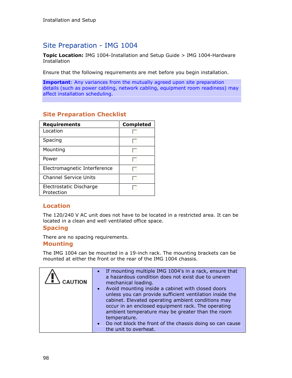 Site preparation - img 1004 | Dialogic IMG 1004 User Manual | Page 106 / 169