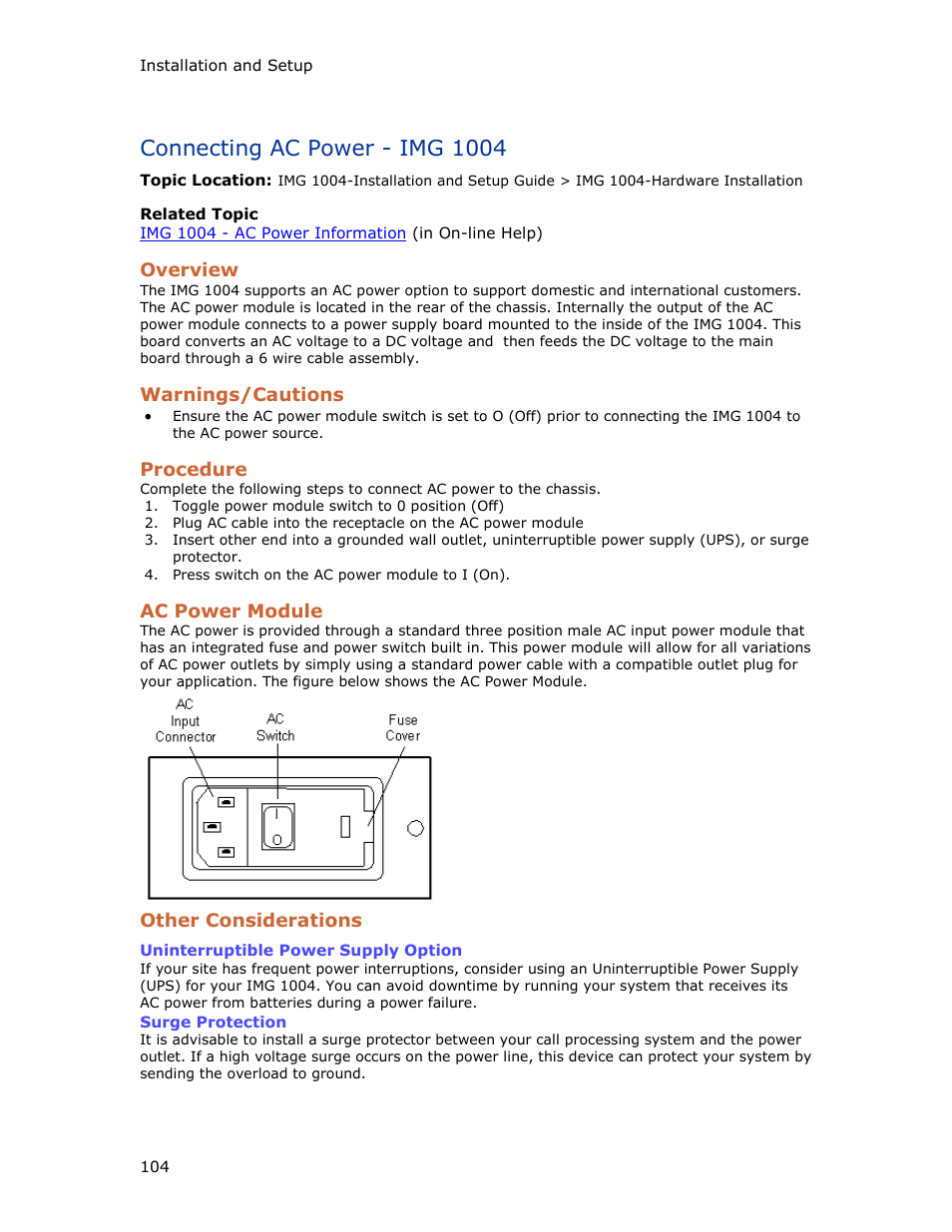 Connecting ac power - img 1004 | Dialogic IMG 1004 User Manual | Page 112 / 169