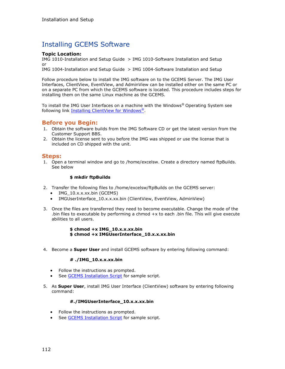 Installing gcems software, Before you begin, Steps | Dialogic IMG 1004 User Manual | Page 120 / 169