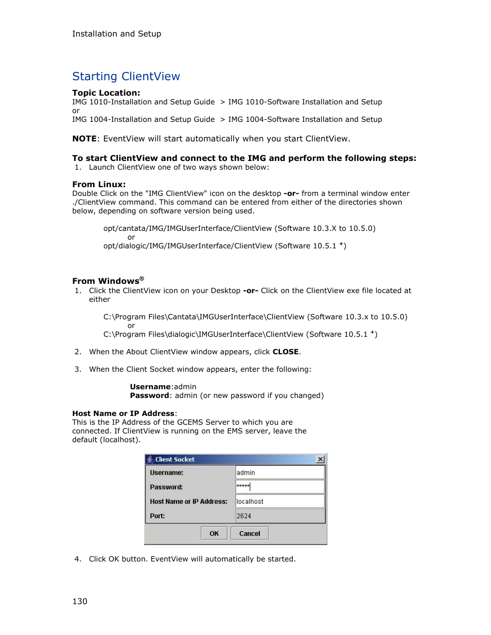 Starting clientview | Dialogic IMG 1004 User Manual | Page 138 / 169