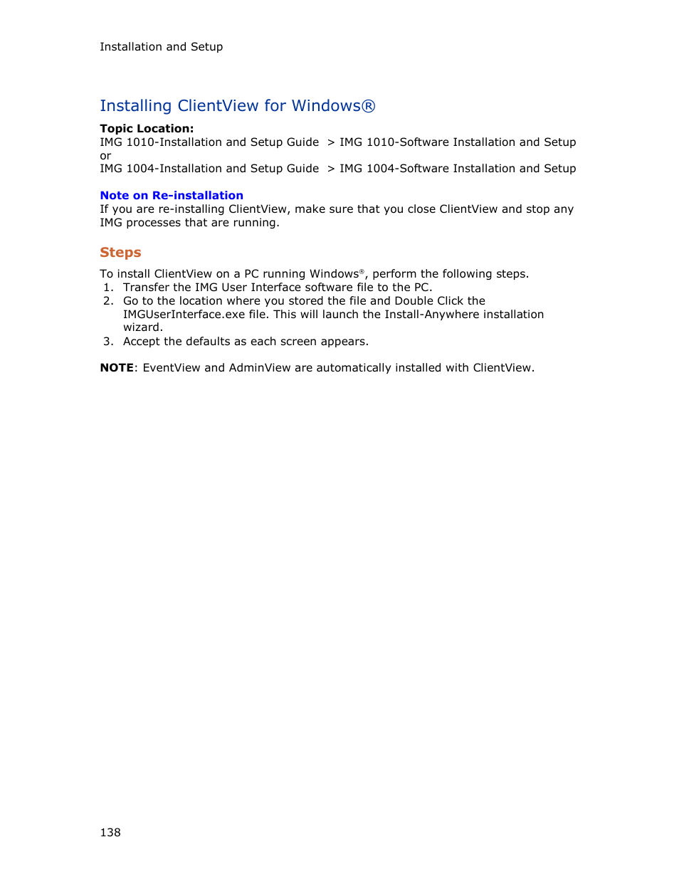 Installing clientview for windows | Dialogic IMG 1004 User Manual | Page 146 / 169