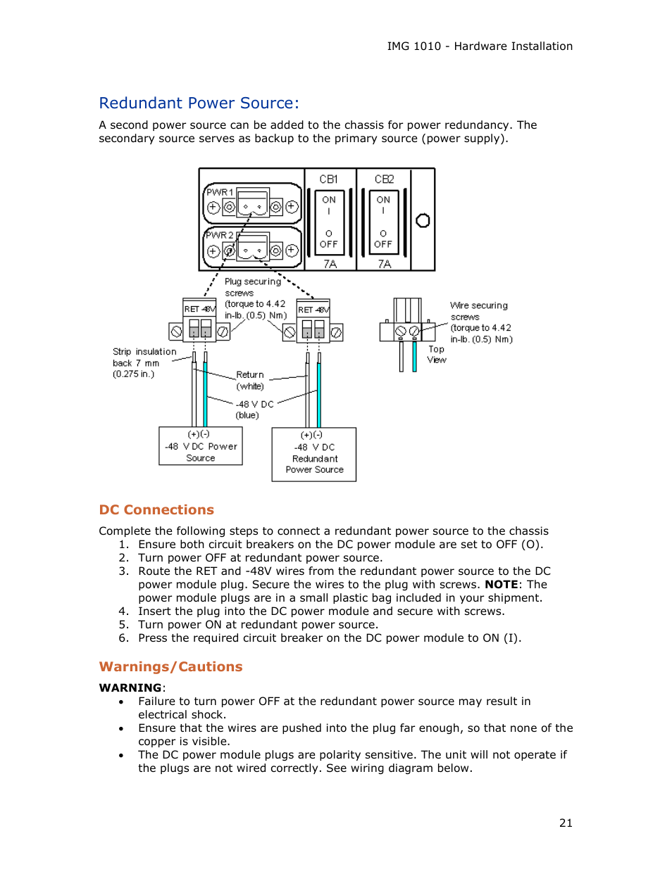 Redundant power source | Dialogic IMG 1004 User Manual | Page 29 / 169
