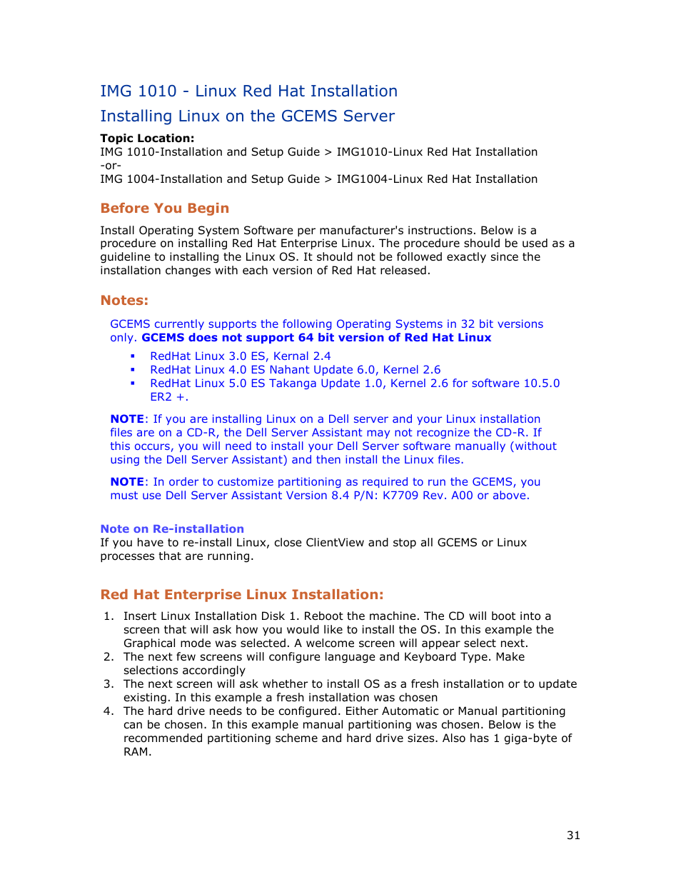 Img 1010 - linux red hat installation, Installing linux on the gcems server | Dialogic IMG 1004 User Manual | Page 39 / 169