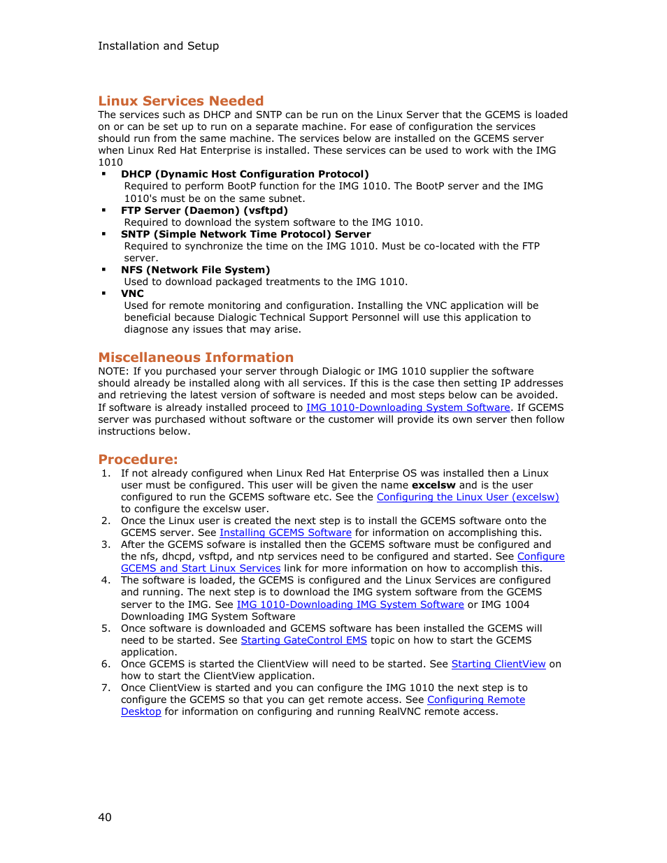 Linux services needed, Miscellaneous information, Procedure | Dialogic IMG 1004 User Manual | Page 48 / 169