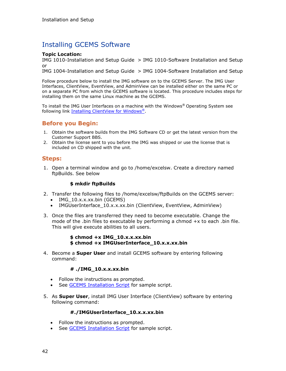 Installing gcems software, Before you begin, Steps | Dialogic IMG 1004 User Manual | Page 50 / 169