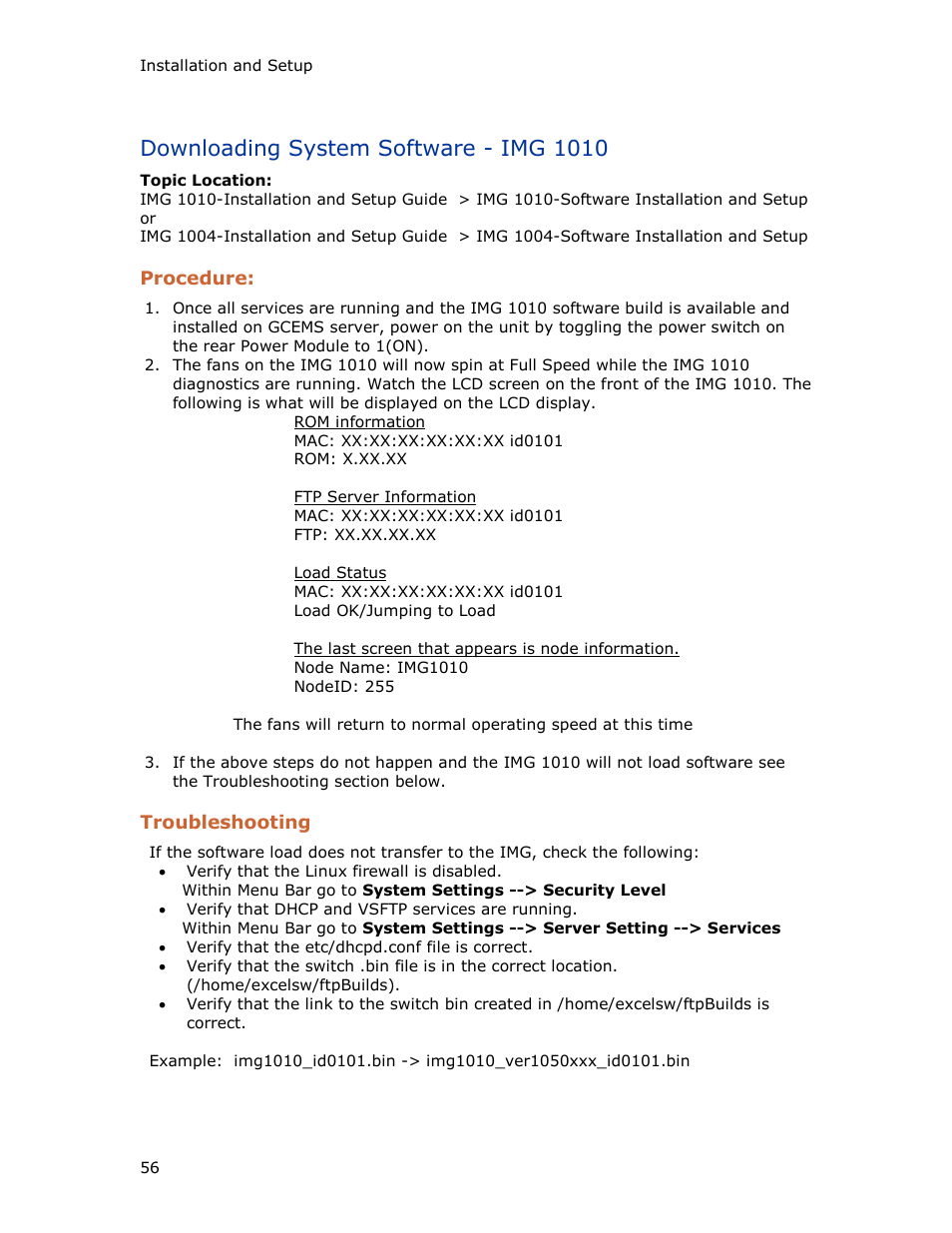 Downloading system software - img 1010 | Dialogic IMG 1004 User Manual | Page 64 / 169