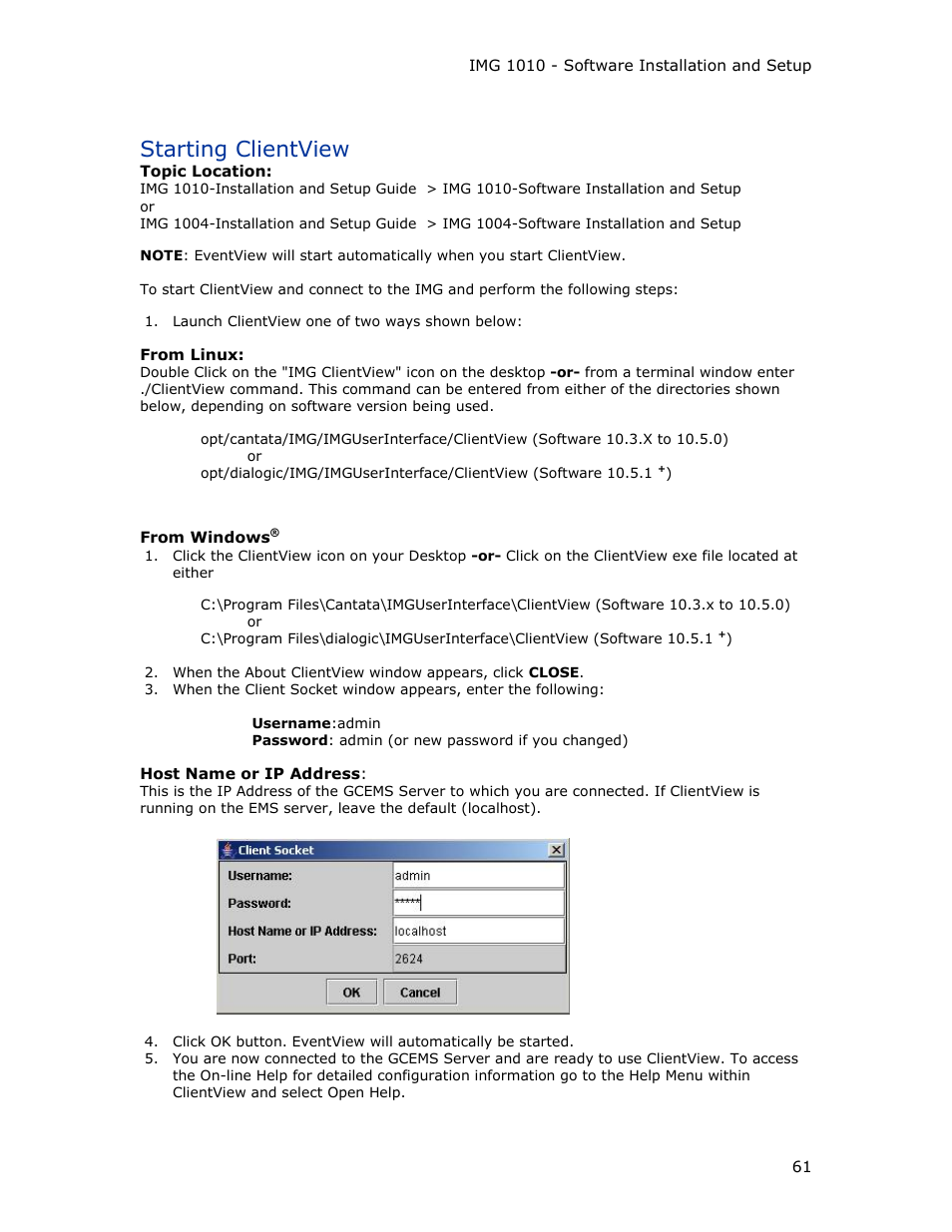 Starting clientview | Dialogic IMG 1004 User Manual | Page 69 / 169