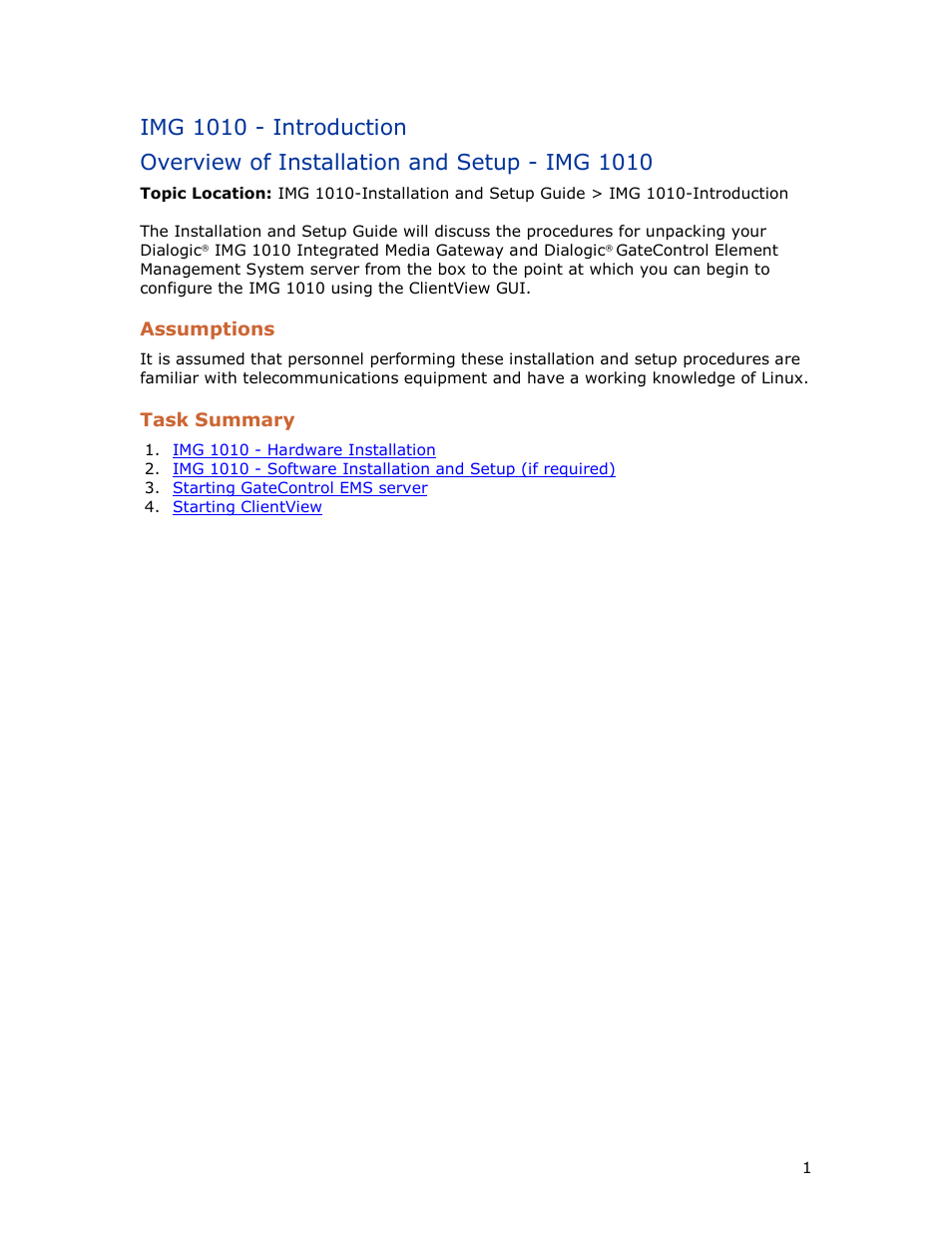 Img 1010 - introduction, Overview of installation and setup - img 1010 | Dialogic IMG 1004 User Manual | Page 9 / 169