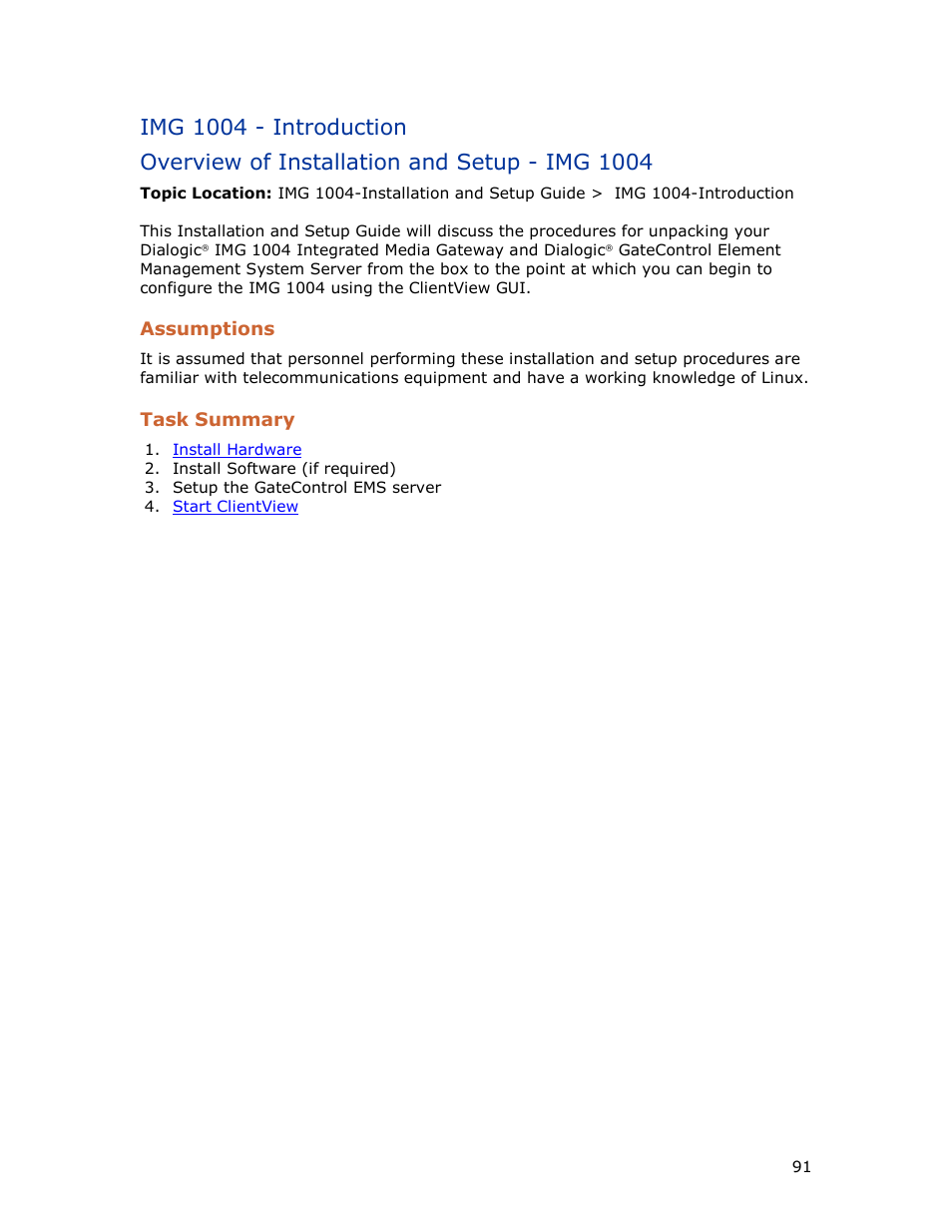 Img 1004 - introduction, Overview of installation and setup - img 1004 | Dialogic IMG 1004 User Manual | Page 99 / 169