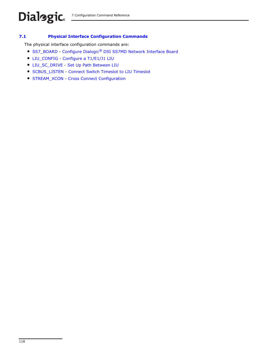 1 physical interface configuration commands, Physical interface configuration commands | Dialogic DSI SS7MD User Manual | Page 118 / 191