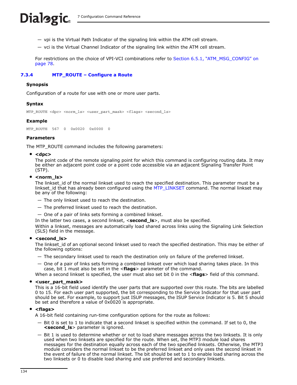 4 mtp_route, Mtp_route, Configure a route | Dialogic DSI SS7MD User Manual | Page 134 / 191