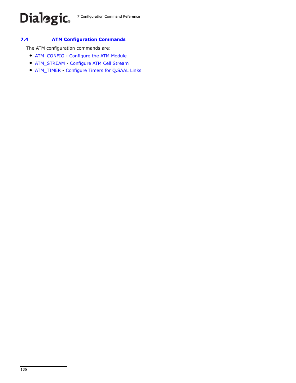 4 atm configuration commands, Atm configuration commands | Dialogic DSI SS7MD User Manual | Page 136 / 191