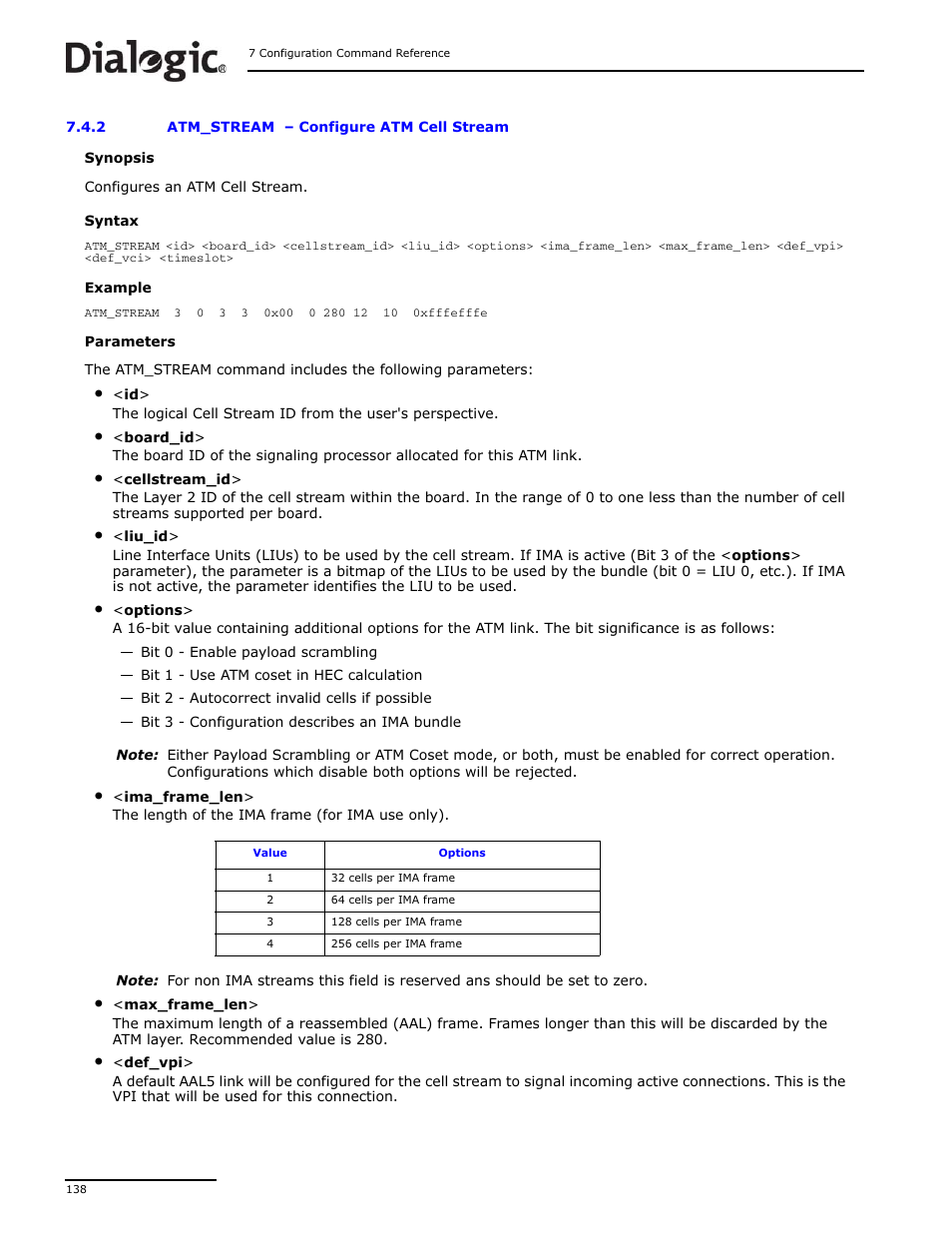 2 atm_stream, Specified using the, Atm_stream | Command and monitoring is estab, Configure atm cell stream | Dialogic DSI SS7MD User Manual | Page 138 / 191