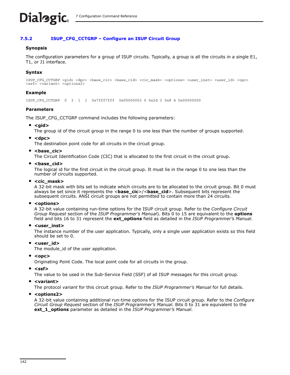 2 isup_cfg_cctgrp, Isup_cfg_cctgrp, Configure an isup circuit group | Dialogic DSI SS7MD User Manual | Page 142 / 191