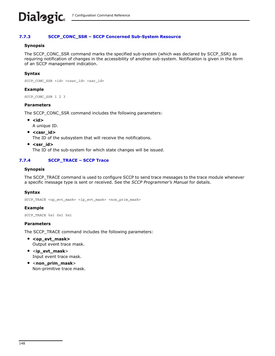 3 sccp_conc_ssr, 4 sccp_trace, Sccp_conc_ssr | Sccp concerned sub-system resource, Sccp_trace, Sccp trace | Dialogic DSI SS7MD User Manual | Page 148 / 191