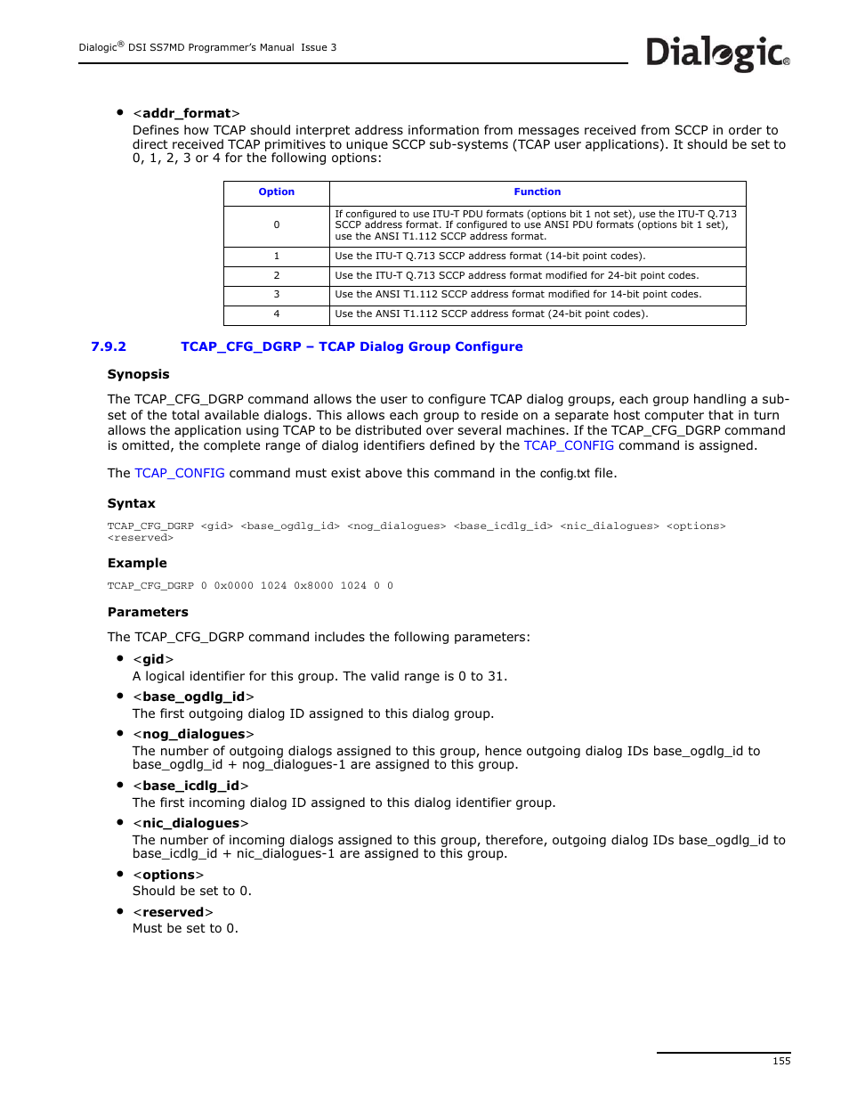 2 tcap_cfg_dgrp, Tcap_cfg_dgrp, Tcap dialog group configure | Dialogic DSI SS7MD User Manual | Page 155 / 191