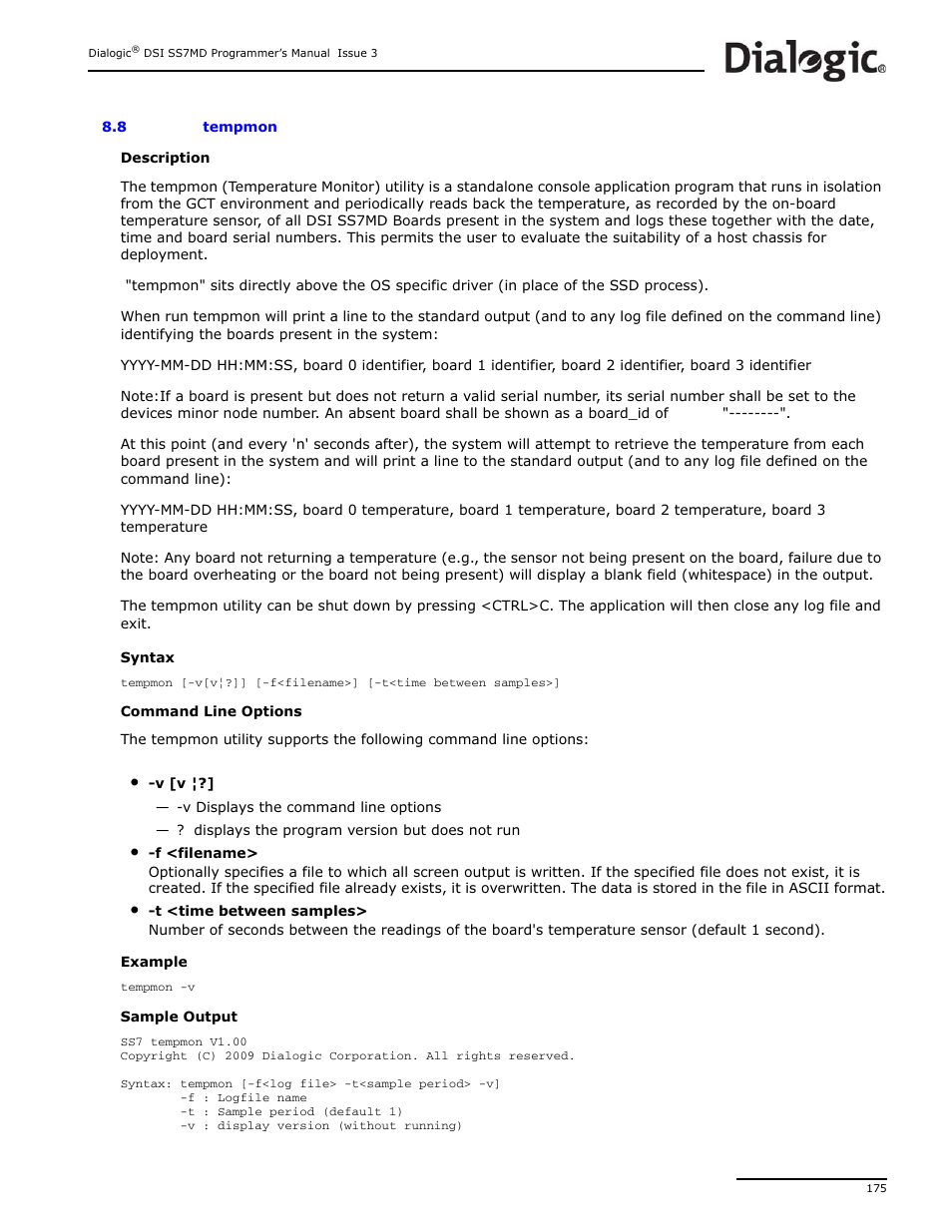 8 tempmon, Tempmon, Efer to | For more information | Dialogic DSI SS7MD User Manual | Page 175 / 191