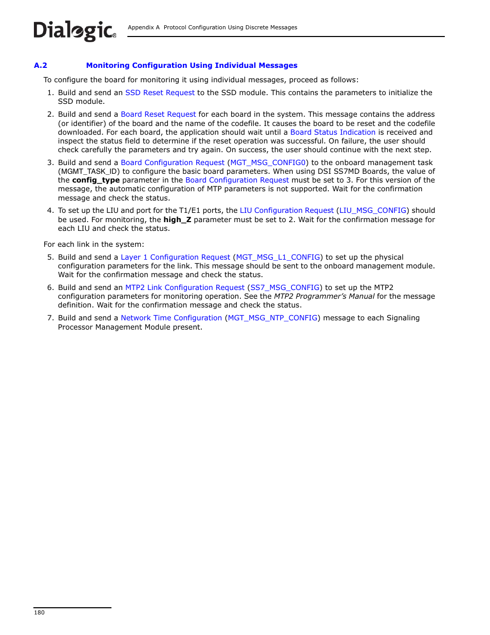 Ation should refer to, Section a.2, “monitoring, Of this manual | Dialogic DSI SS7MD User Manual | Page 180 / 191