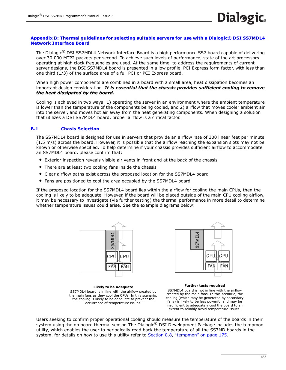 B.1 chasis selection, In order to guard against hardw | Dialogic DSI SS7MD User Manual | Page 183 / 191