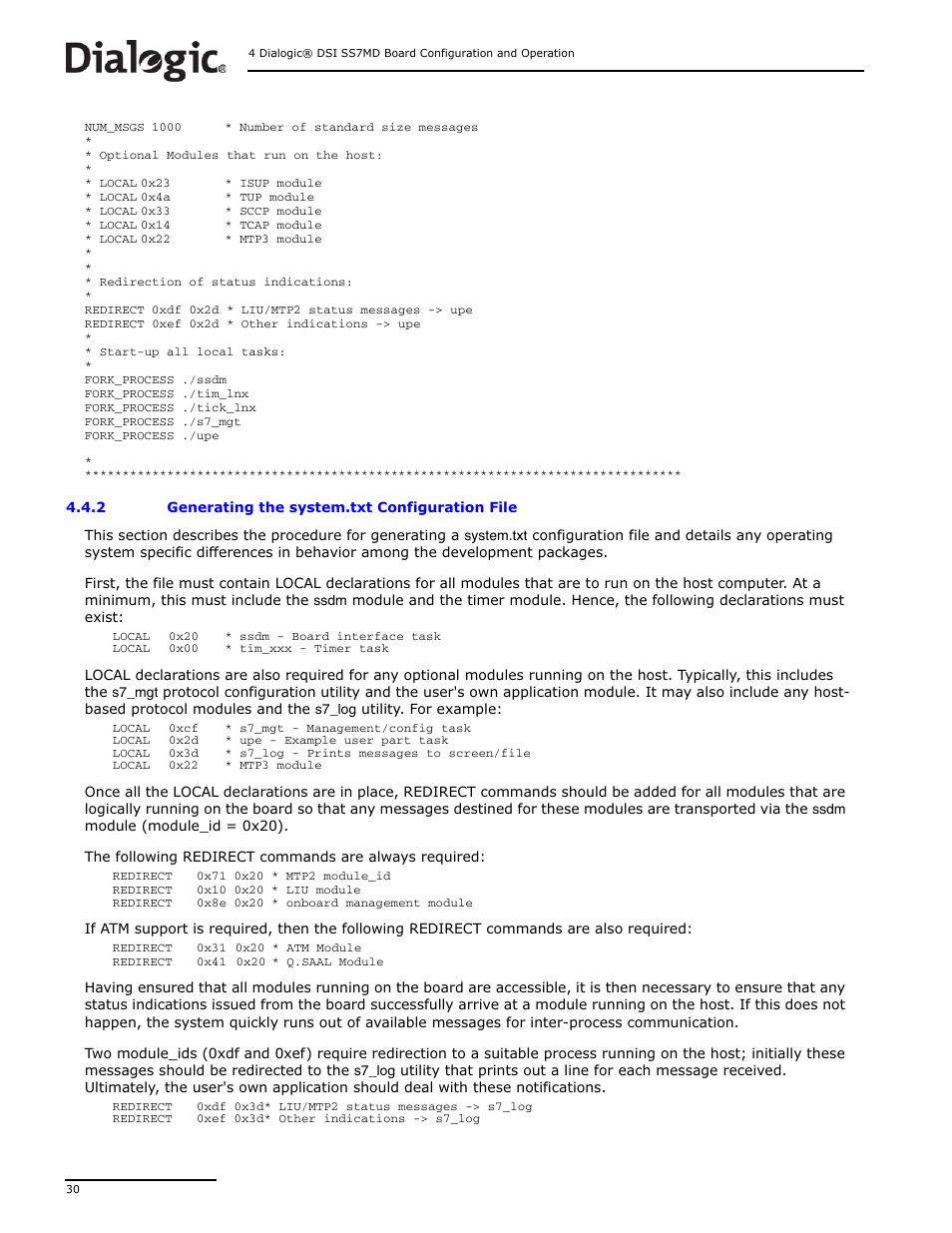 2 generating the system.txt configuration file, Generating the system.txt configuration file | Dialogic DSI SS7MD User Manual | Page 30 / 191