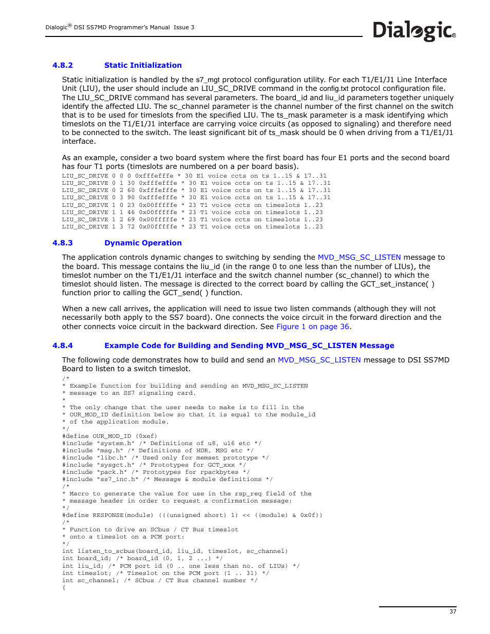 2 static initialization, 3 dynamic operation, Static initialization | Dynamic operation | Dialogic DSI SS7MD User Manual | Page 37 / 191