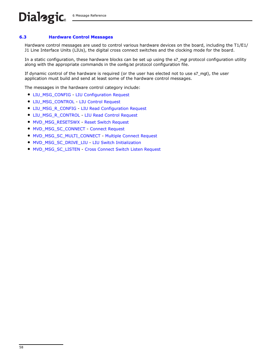 3 hardware control messages, Hardware control messages | Dialogic DSI SS7MD User Manual | Page 58 / 191