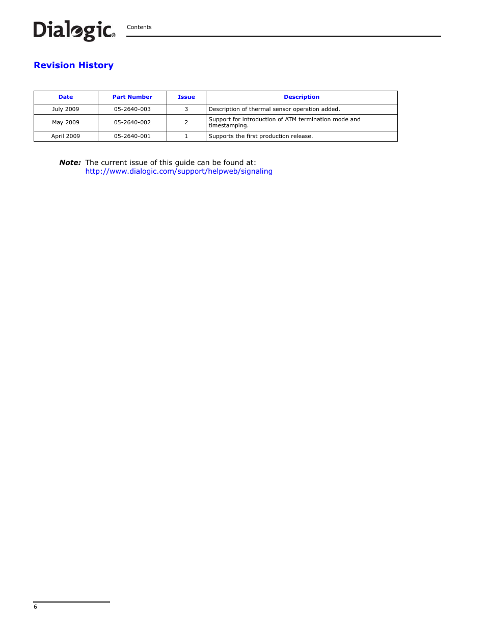 Revision history | Dialogic DSI SS7MD User Manual | Page 6 / 191